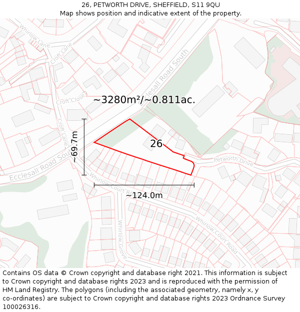 26, PETWORTH DRIVE, SHEFFIELD, S11 9QU: Plot and title map