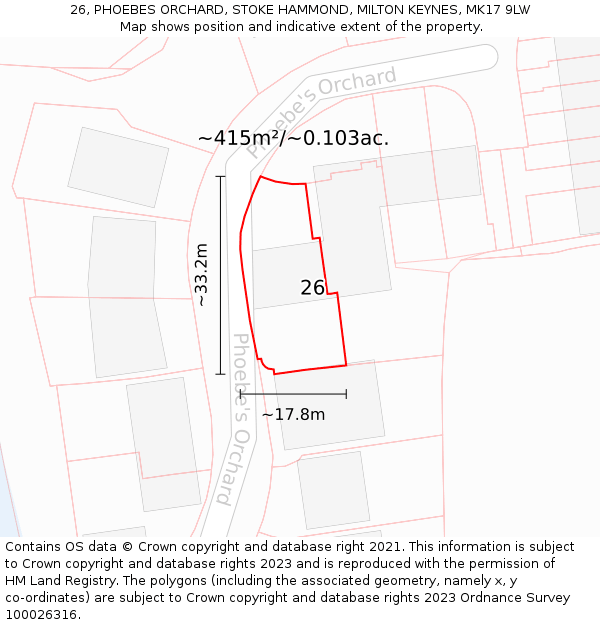 26, PHOEBES ORCHARD, STOKE HAMMOND, MILTON KEYNES, MK17 9LW: Plot and title map