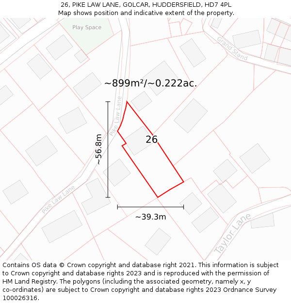 26, PIKE LAW LANE, GOLCAR, HUDDERSFIELD, HD7 4PL: Plot and title map