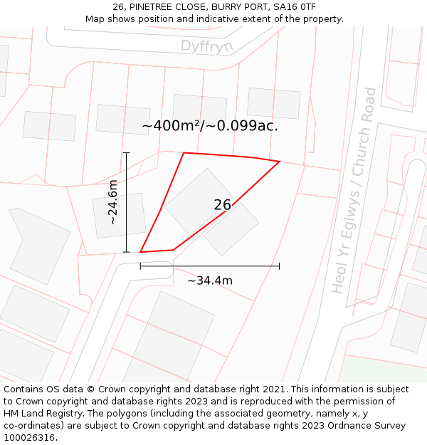 26, PINETREE CLOSE, BURRY PORT, SA16 0TF: Plot and title map