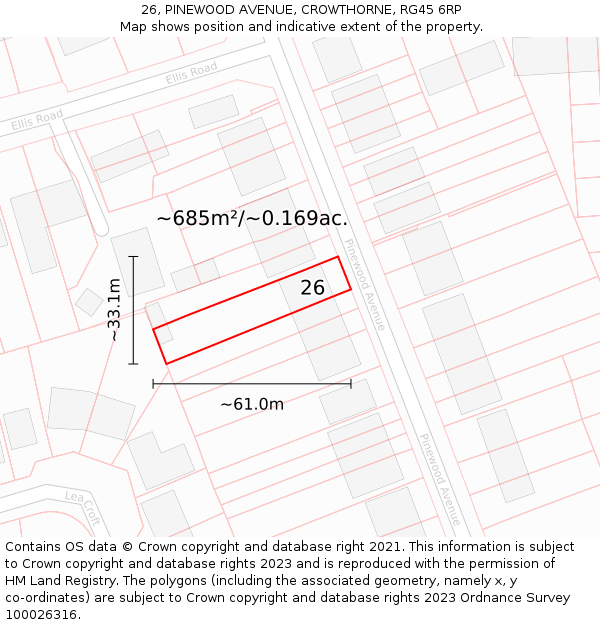 26, PINEWOOD AVENUE, CROWTHORNE, RG45 6RP: Plot and title map