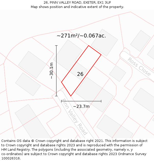 26, PINN VALLEY ROAD, EXETER, EX1 3UF: Plot and title map