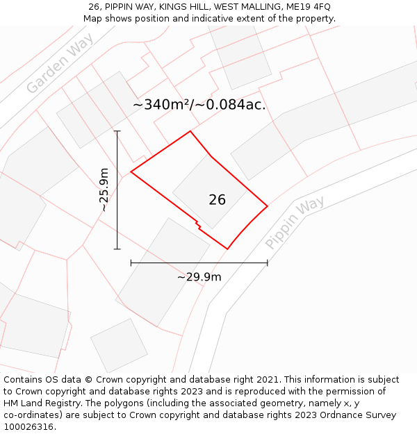 26, PIPPIN WAY, KINGS HILL, WEST MALLING, ME19 4FQ: Plot and title map