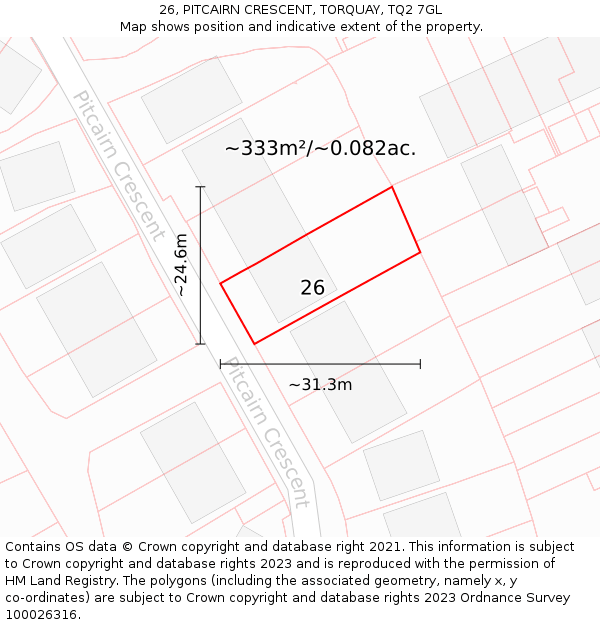 26, PITCAIRN CRESCENT, TORQUAY, TQ2 7GL: Plot and title map