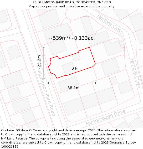 26, PLUMPTON PARK ROAD, DONCASTER, DN4 6SG: Plot and title map