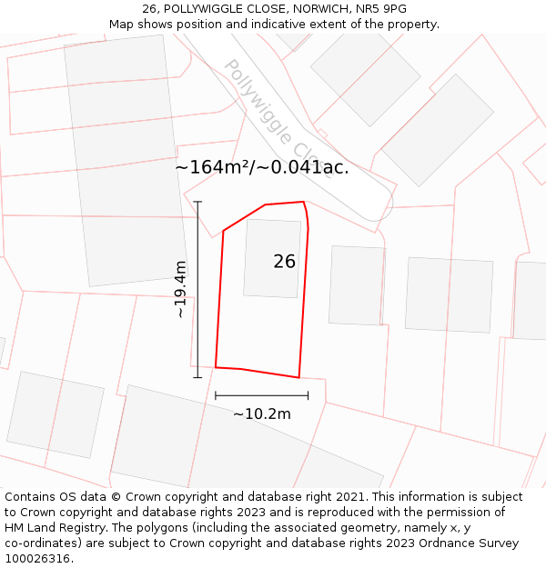 26, POLLYWIGGLE CLOSE, NORWICH, NR5 9PG: Plot and title map