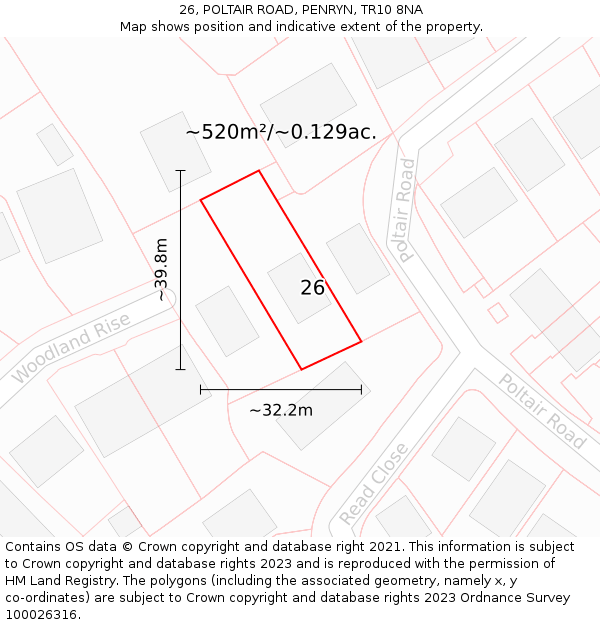 26, POLTAIR ROAD, PENRYN, TR10 8NA: Plot and title map