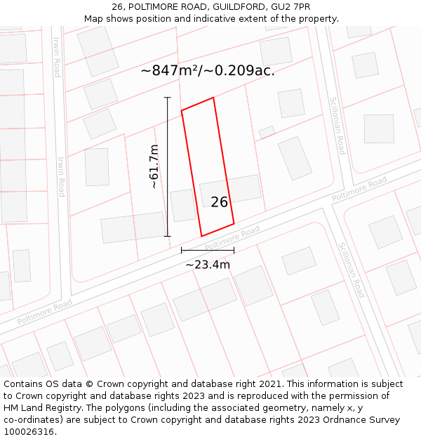 26, POLTIMORE ROAD, GUILDFORD, GU2 7PR: Plot and title map