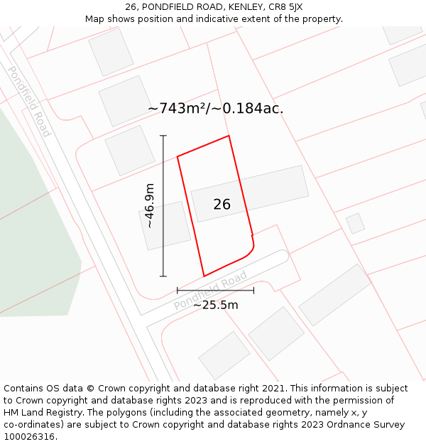 26, PONDFIELD ROAD, KENLEY, CR8 5JX: Plot and title map