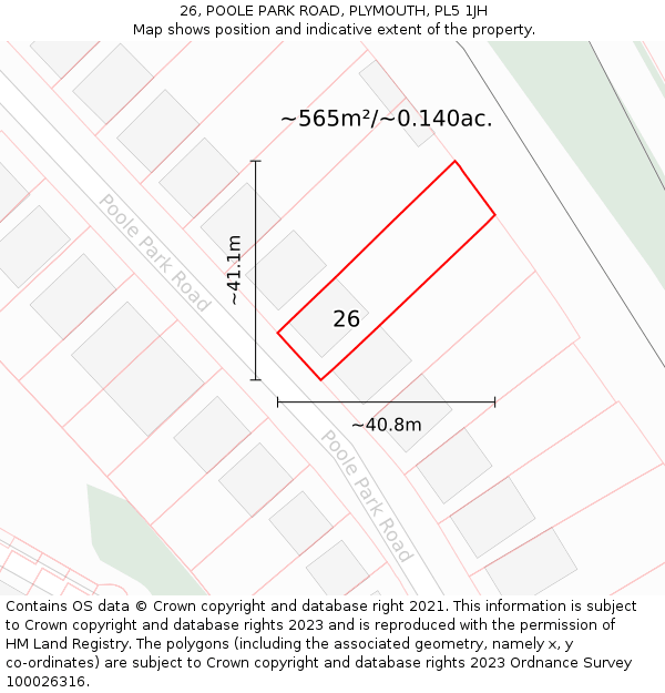 26, POOLE PARK ROAD, PLYMOUTH, PL5 1JH: Plot and title map