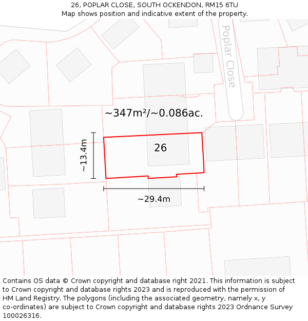 26, POPLAR CLOSE, SOUTH OCKENDON, RM15 6TU: Plot and title map