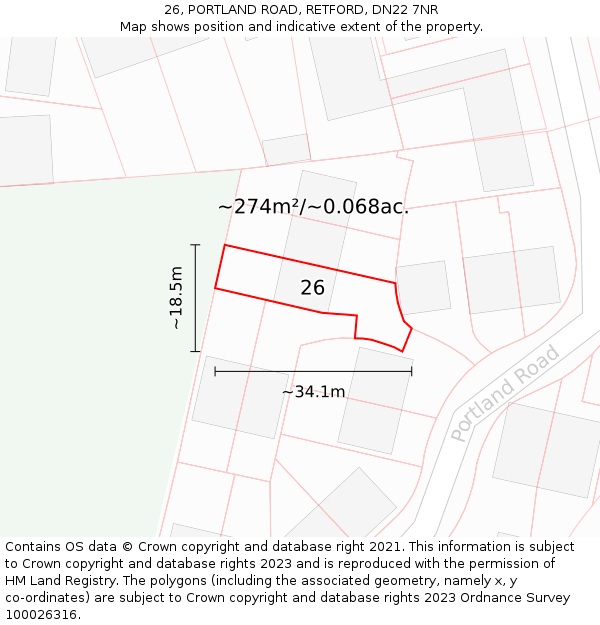 26, PORTLAND ROAD, RETFORD, DN22 7NR: Plot and title map