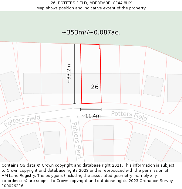 26, POTTERS FIELD, ABERDARE, CF44 8HX: Plot and title map