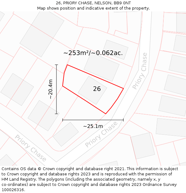 26, PRIORY CHASE, NELSON, BB9 0NT: Plot and title map