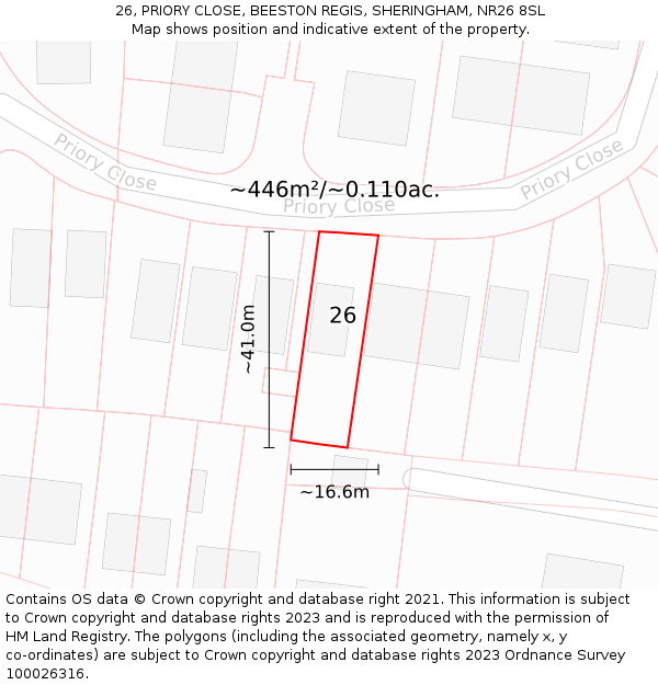 26, PRIORY CLOSE, BEESTON REGIS, SHERINGHAM, NR26 8SL: Plot and title map