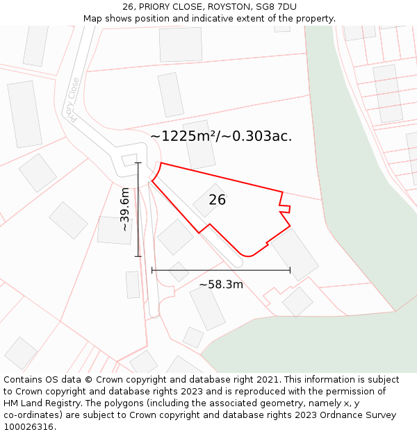 26, PRIORY CLOSE, ROYSTON, SG8 7DU: Plot and title map