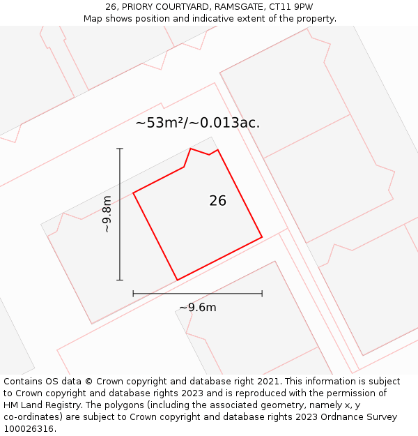 26, PRIORY COURTYARD, RAMSGATE, CT11 9PW: Plot and title map