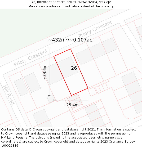 26, PRIORY CRESCENT, SOUTHEND-ON-SEA, SS2 6JX: Plot and title map