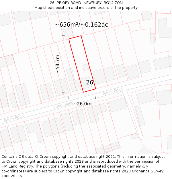 26, PRIORY ROAD, NEWBURY, RG14 7QN: Plot and title map