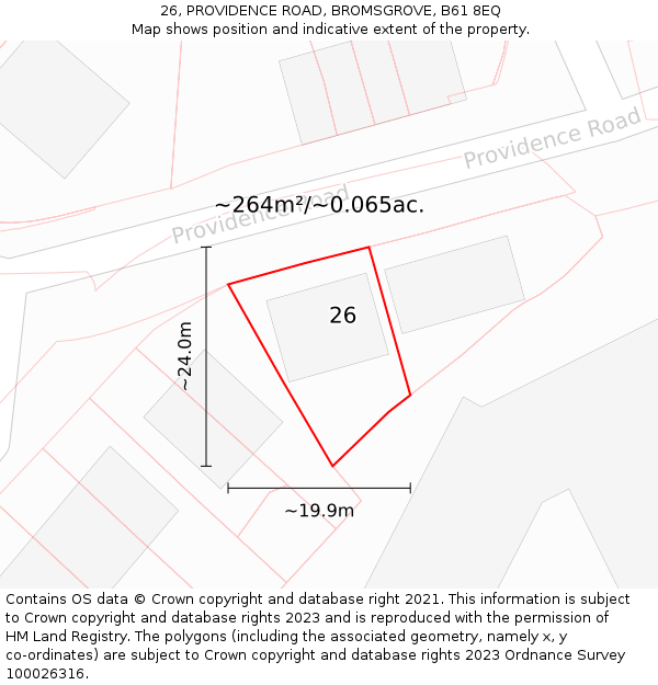 26, PROVIDENCE ROAD, BROMSGROVE, B61 8EQ: Plot and title map