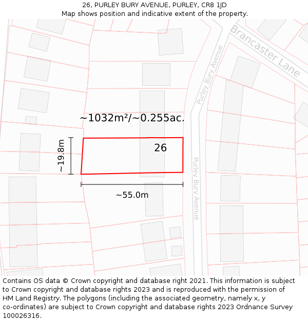 26, PURLEY BURY AVENUE, PURLEY, CR8 1JD: Plot and title map