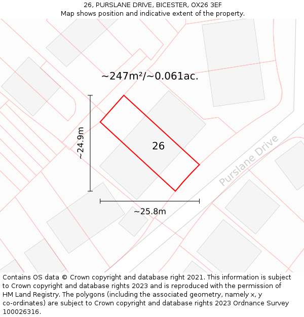 26, PURSLANE DRIVE, BICESTER, OX26 3EF: Plot and title map