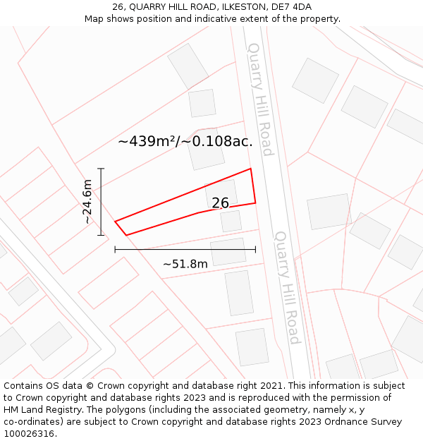 26, QUARRY HILL ROAD, ILKESTON, DE7 4DA: Plot and title map