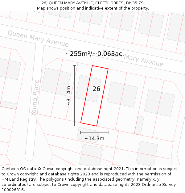 26, QUEEN MARY AVENUE, CLEETHORPES, DN35 7SJ: Plot and title map