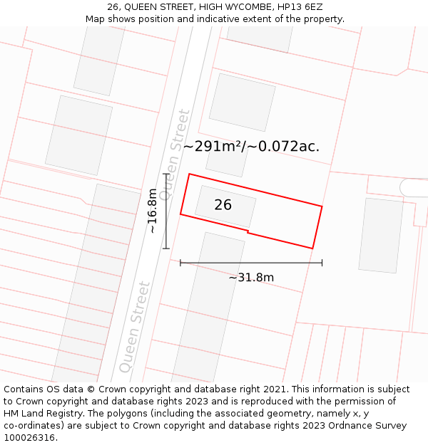 26, QUEEN STREET, HIGH WYCOMBE, HP13 6EZ: Plot and title map