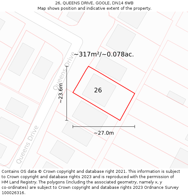 26, QUEENS DRIVE, GOOLE, DN14 6WB: Plot and title map