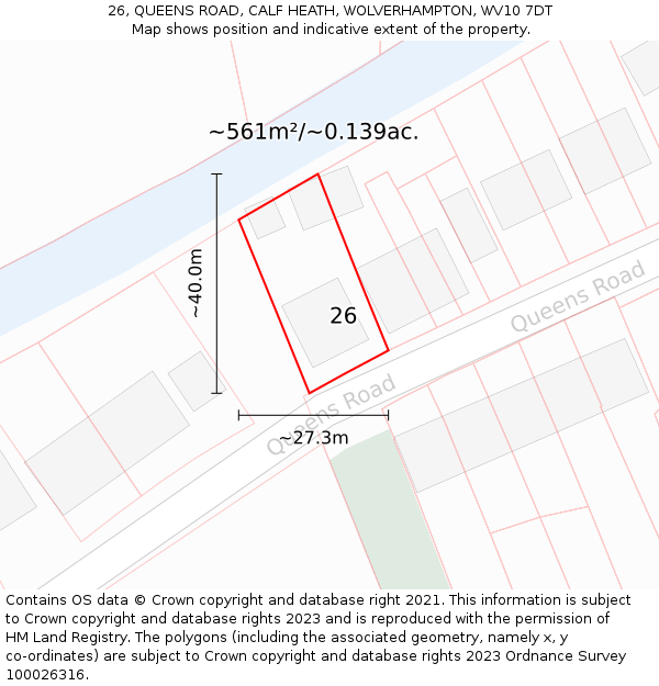 26, QUEENS ROAD, CALF HEATH, WOLVERHAMPTON, WV10 7DT: Plot and title map