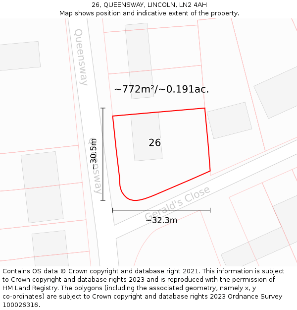 26, QUEENSWAY, LINCOLN, LN2 4AH: Plot and title map