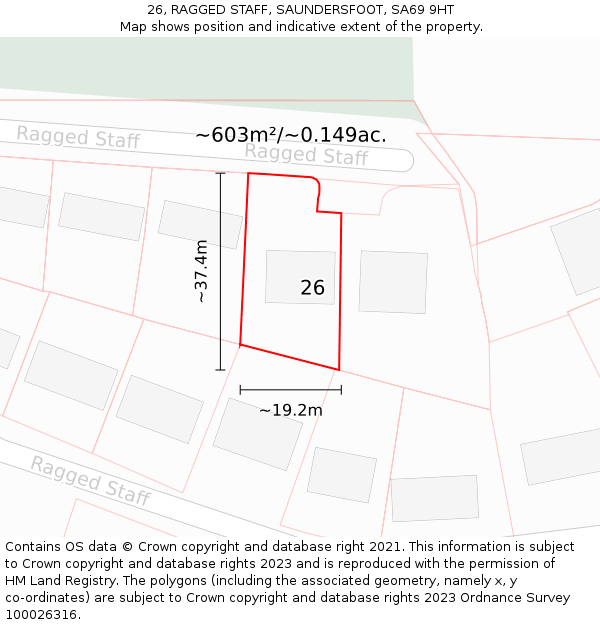 26, RAGGED STAFF, SAUNDERSFOOT, SA69 9HT: Plot and title map