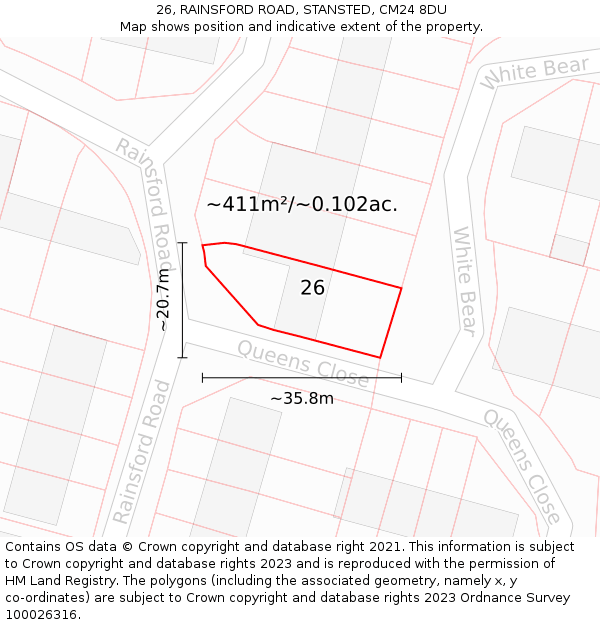 26, RAINSFORD ROAD, STANSTED, CM24 8DU: Plot and title map