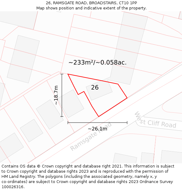 26, RAMSGATE ROAD, BROADSTAIRS, CT10 1PP: Plot and title map