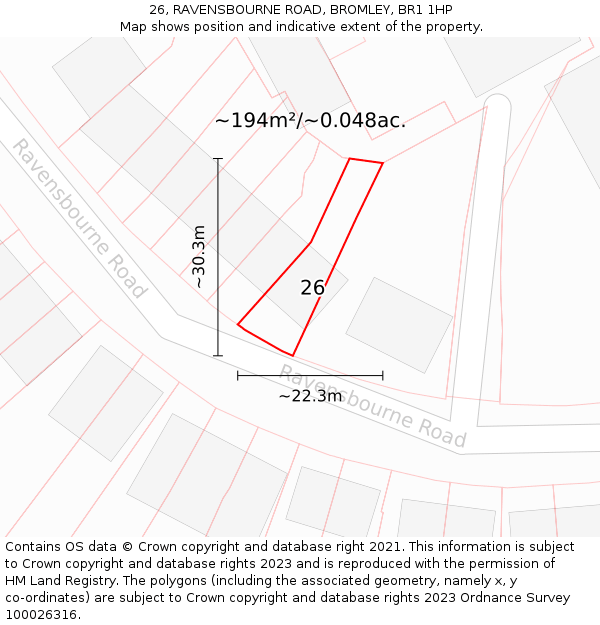 26, RAVENSBOURNE ROAD, BROMLEY, BR1 1HP: Plot and title map