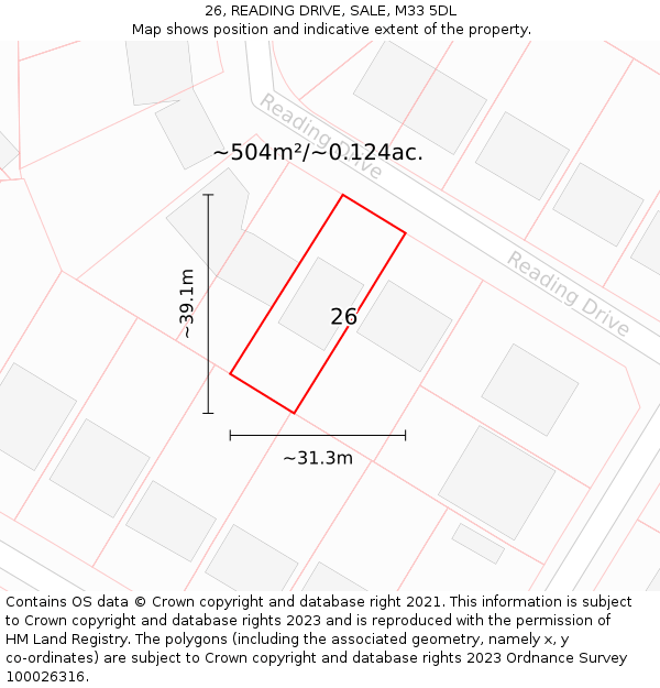 26, READING DRIVE, SALE, M33 5DL: Plot and title map