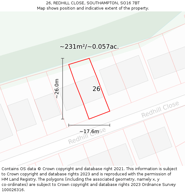 26, REDHILL CLOSE, SOUTHAMPTON, SO16 7BT: Plot and title map