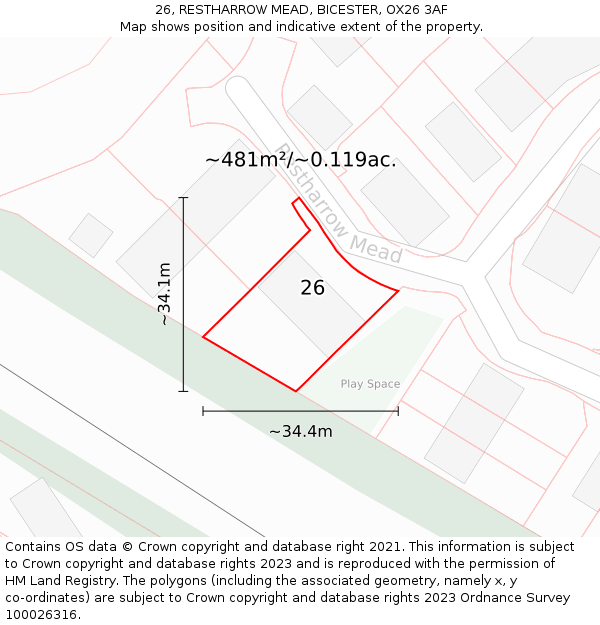 26, RESTHARROW MEAD, BICESTER, OX26 3AF: Plot and title map
