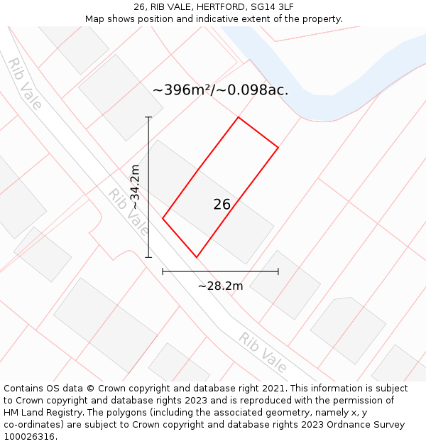 26, RIB VALE, HERTFORD, SG14 3LF: Plot and title map