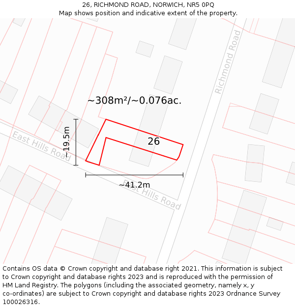 26, RICHMOND ROAD, NORWICH, NR5 0PQ: Plot and title map