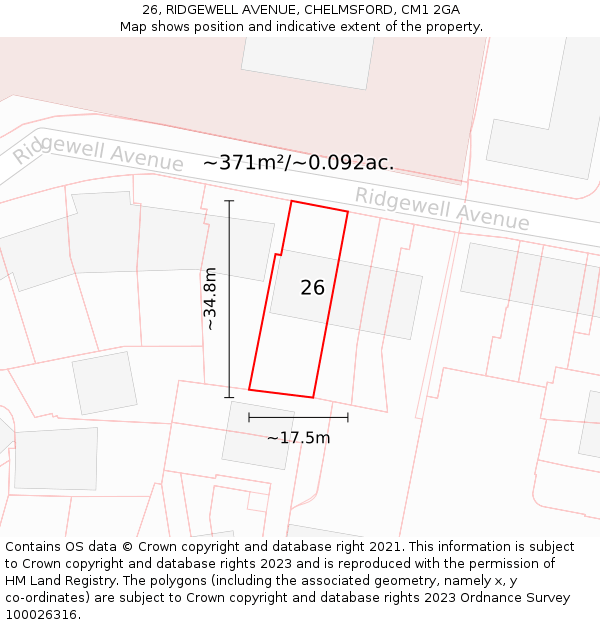 26, RIDGEWELL AVENUE, CHELMSFORD, CM1 2GA: Plot and title map