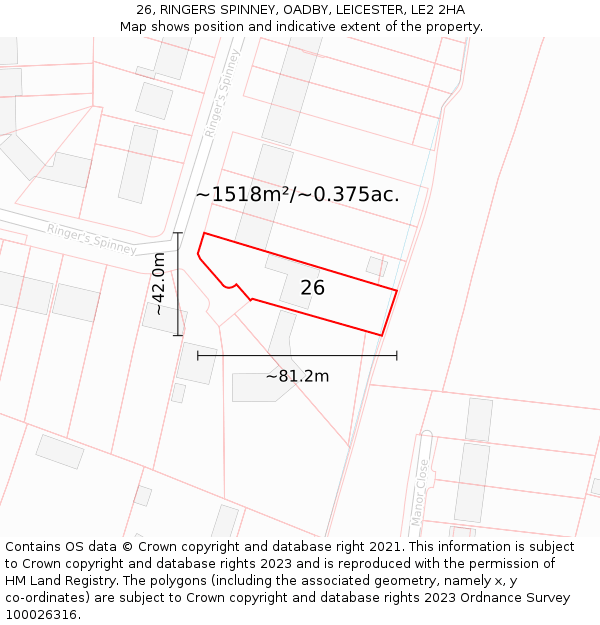 26, RINGERS SPINNEY, OADBY, LEICESTER, LE2 2HA: Plot and title map