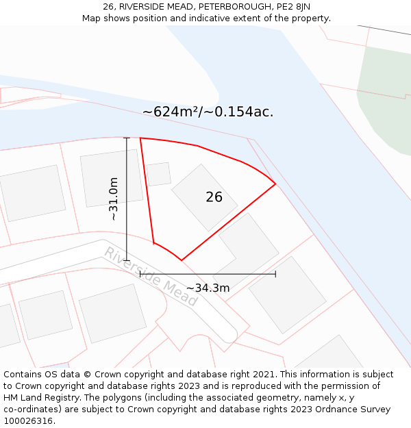 26, RIVERSIDE MEAD, PETERBOROUGH, PE2 8JN: Plot and title map