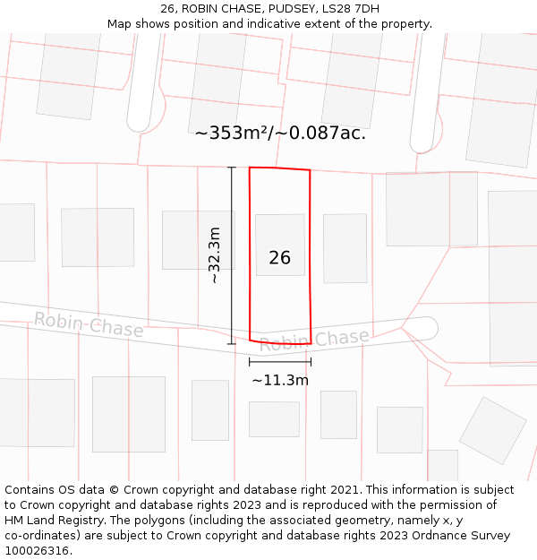 26, ROBIN CHASE, PUDSEY, LS28 7DH: Plot and title map