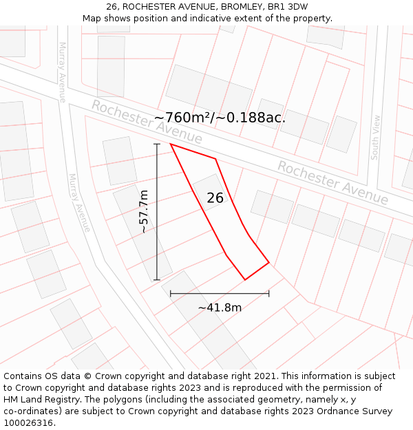26, ROCHESTER AVENUE, BROMLEY, BR1 3DW: Plot and title map