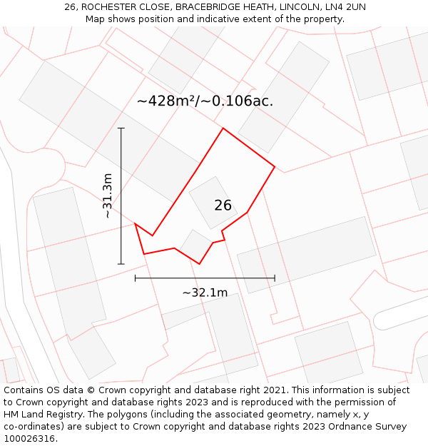 26, ROCHESTER CLOSE, BRACEBRIDGE HEATH, LINCOLN, LN4 2UN: Plot and title map