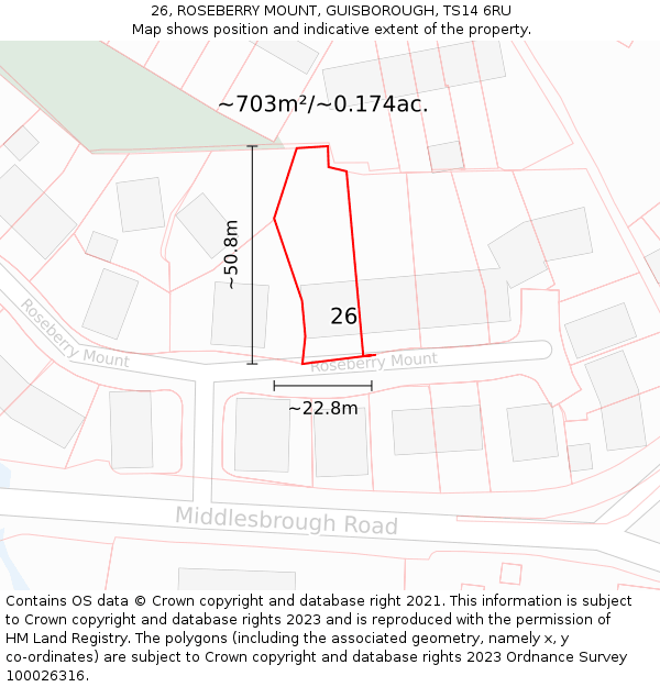 26, ROSEBERRY MOUNT, GUISBOROUGH, TS14 6RU: Plot and title map