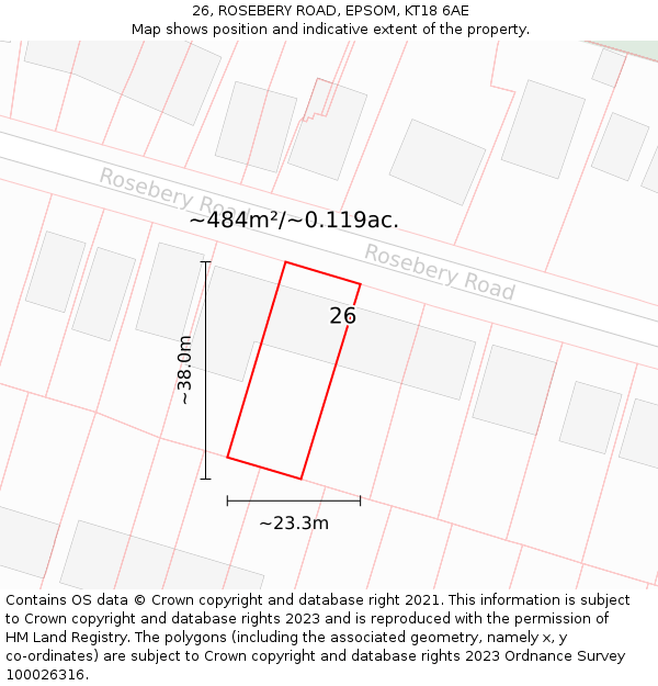 26, ROSEBERY ROAD, EPSOM, KT18 6AE: Plot and title map