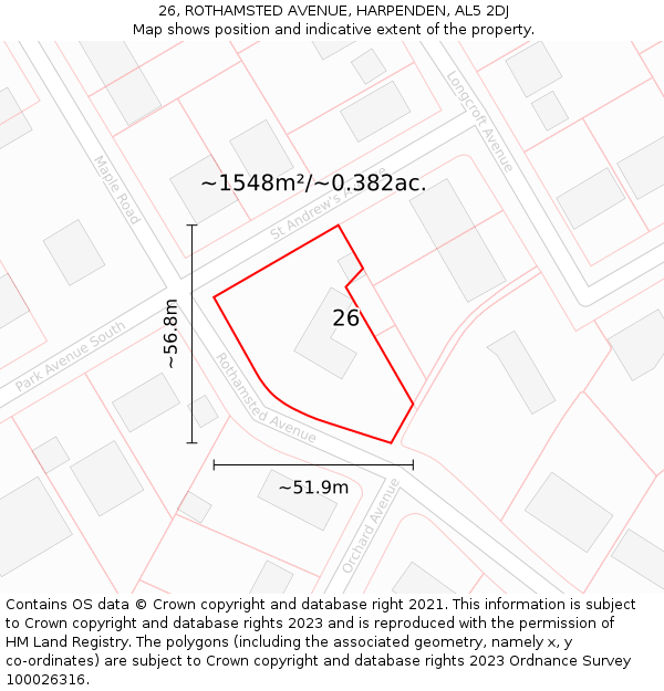 26, ROTHAMSTED AVENUE, HARPENDEN, AL5 2DJ: Plot and title map